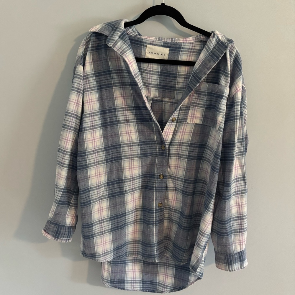 Aeropostale Blue and Purple Plaid Shirt